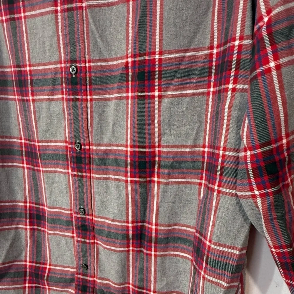 Banana Republic Shirt Plaid Flannel 100% Cotton Button Down Gray Red Size Large